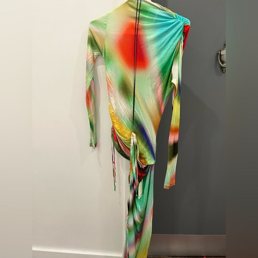 NWT Siedres Maxi Dress Arni Rainbow Tie Dye Abstract Long Sleeve Cutout size S - Picture 2 of 11
